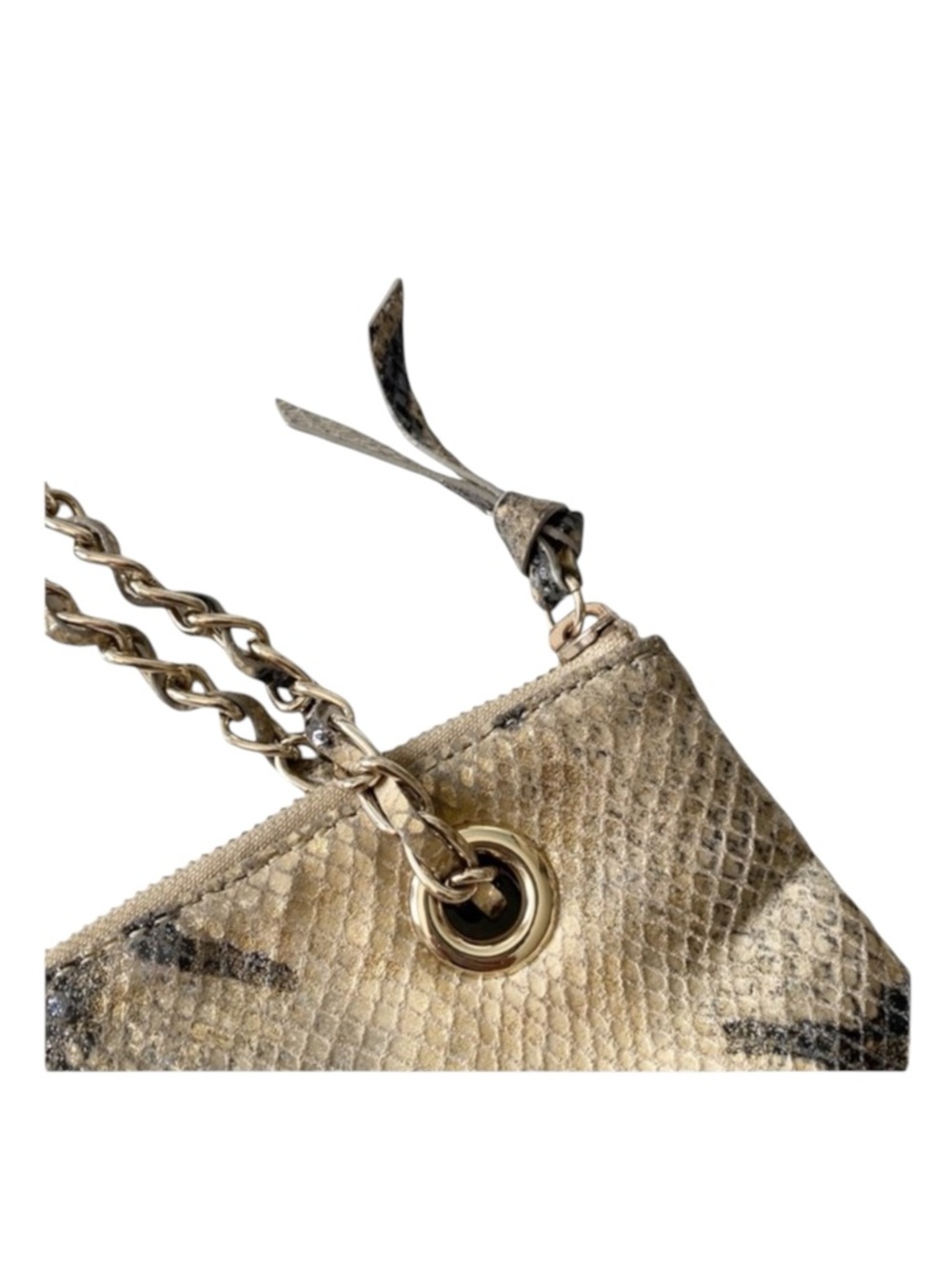 DKNY ᪥ Crossbody Leather Convertible Bag ᪥ Double Chain ᪥ Metallic Python Print - Picture 9 of 16